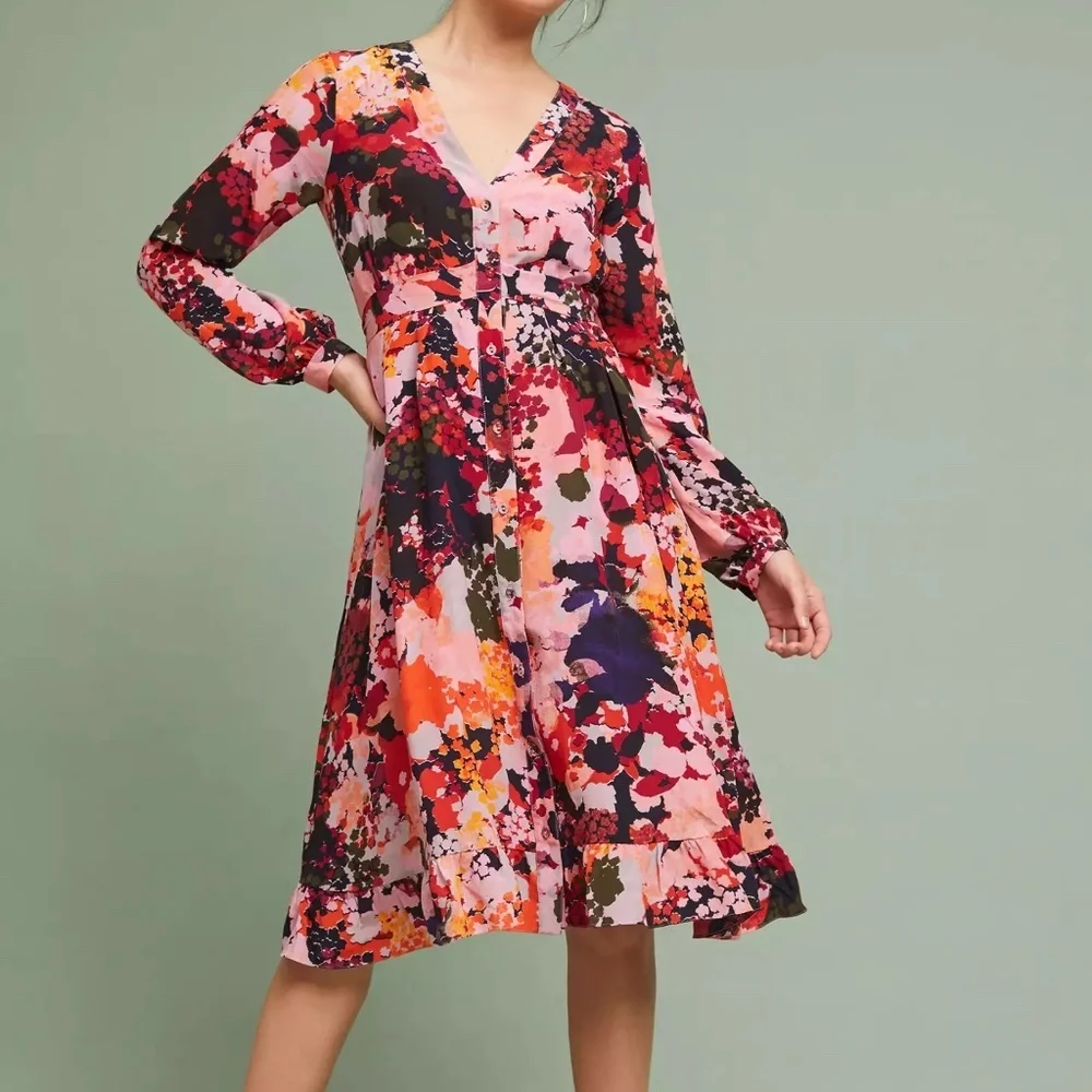 Anthropologie Printed Silk Wrap Dress, Sz 10 - Picture 11 of 14